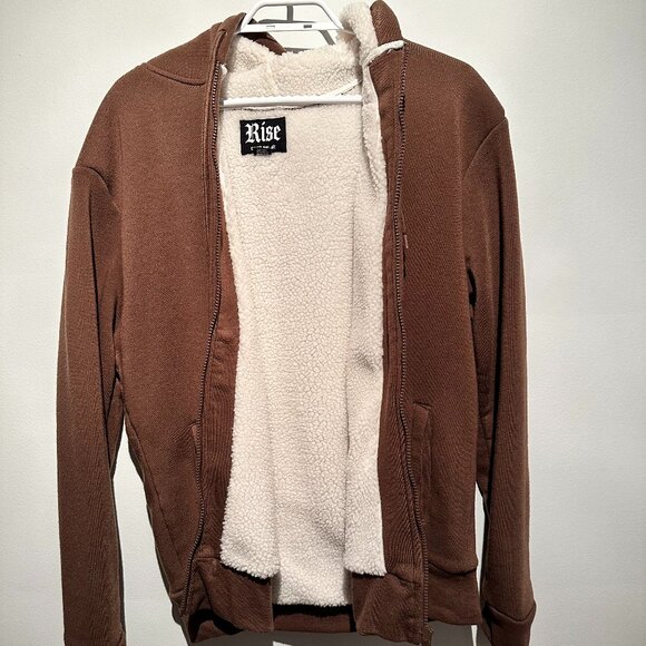 Sherpa Lined Zip-Up Fleece Hoodie - Brown / Small - Picture 2 of 3